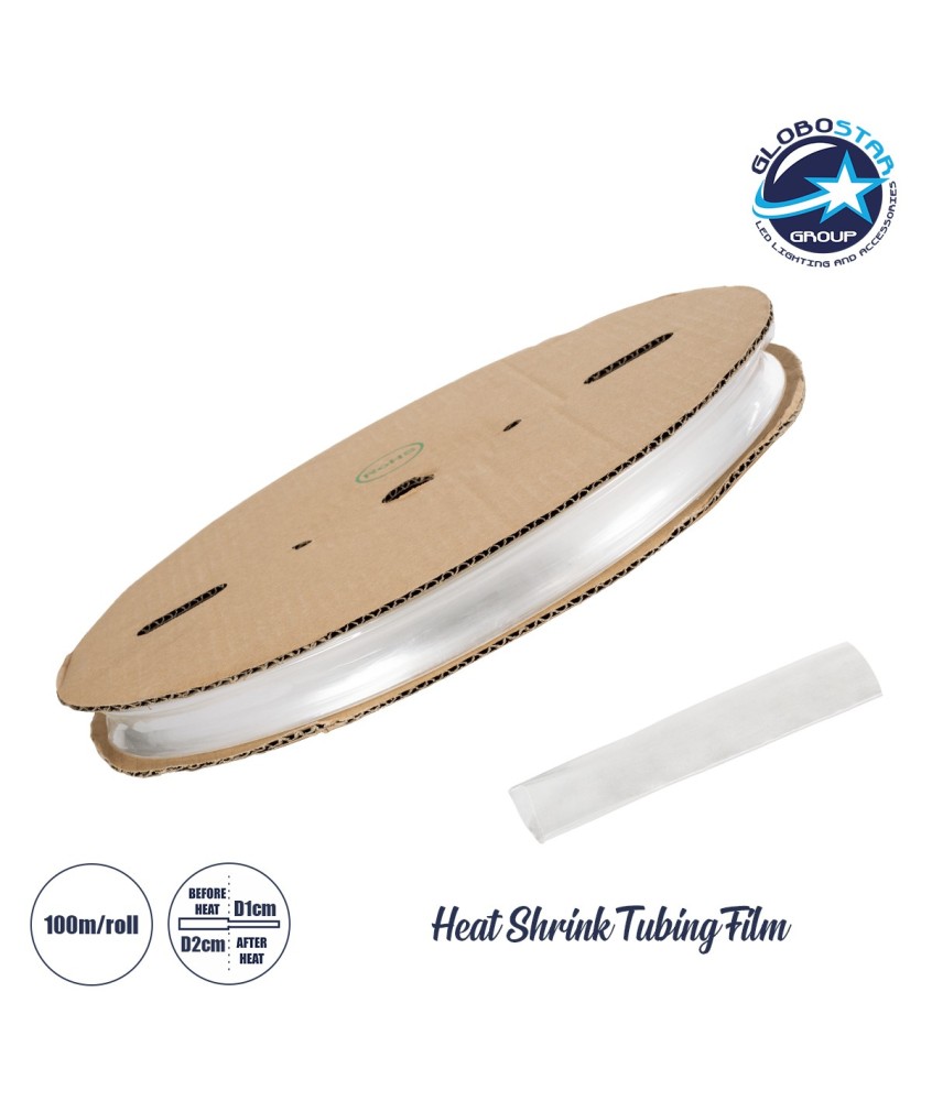 GloboStar® 79968 Θερμοσυστελλόμενο - Μακαρόνι Φ20mm-10mm - Ρολό Μήκους 100m Στεγανοποίησης για Όλες τις Neon Flex LED DC 24V & DC 230V Αδιάβροχο IP65 Φ43 x Υ4.5cm - Διάφανο